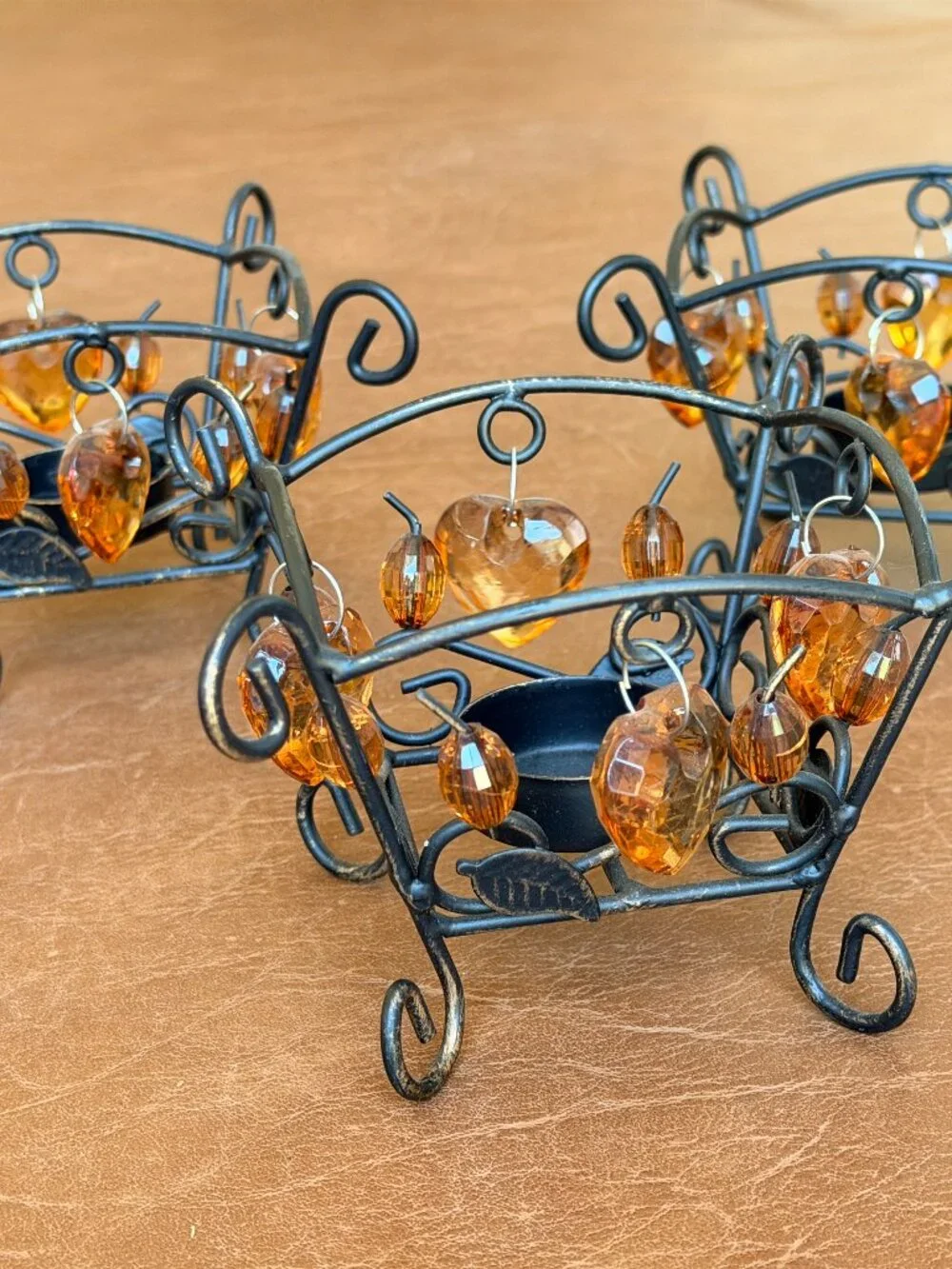 Lot of 3 Wrought Iron Tea Light Candle Holder